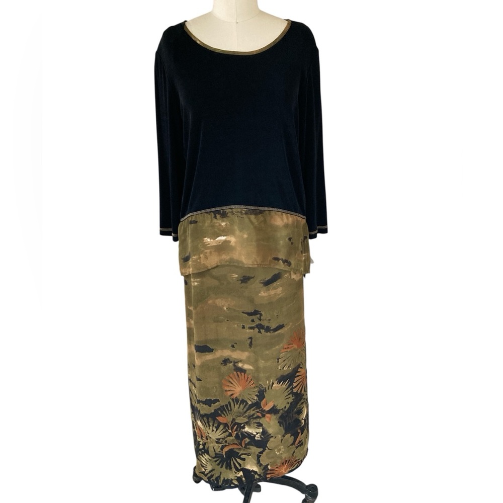 Nina Piccalino 2 Piece Black & Olive Green Tunic & Midi Wrap Skirt, Size 14 NWT